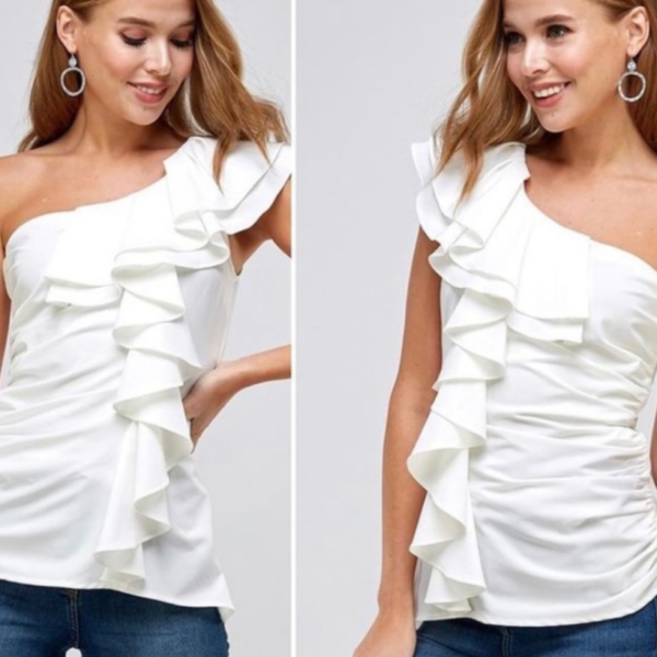 White Cold Shoulder Ruffle Top