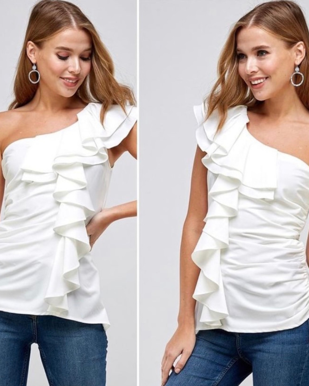 White Cold Shoulder Ruffle Top