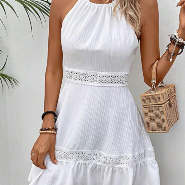 White Lace Halter Mini Dress
